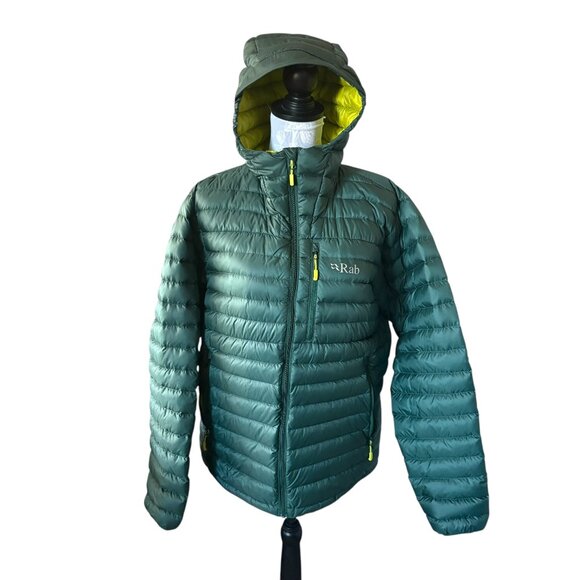 RAB Microlite Alpine Jacket Mens Green Down Hooded Size Large Warm Coat - Picture 1 of 6
